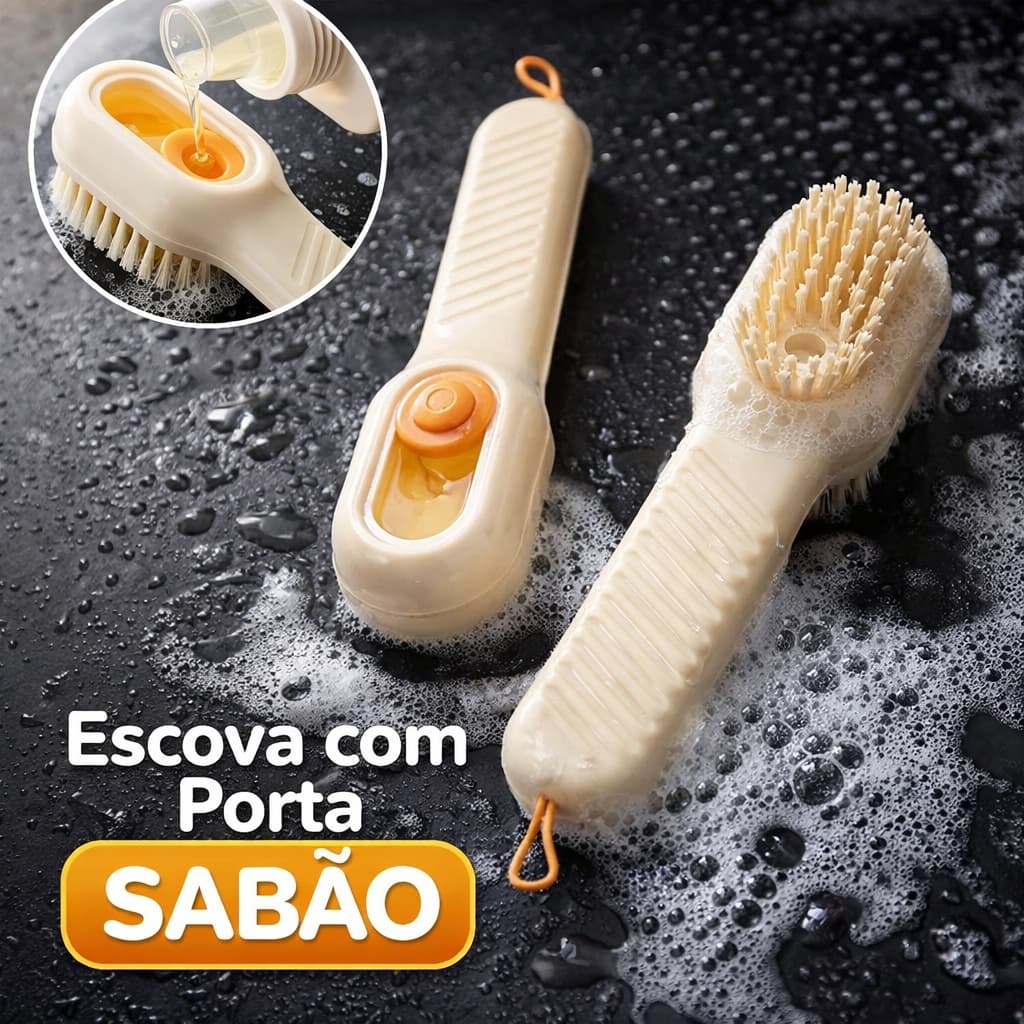 Escova Multiuso ATE 2 UND. de Limpeza com Reservatório Sabão Líquido Multiuso Pia Azulejo Sapatos