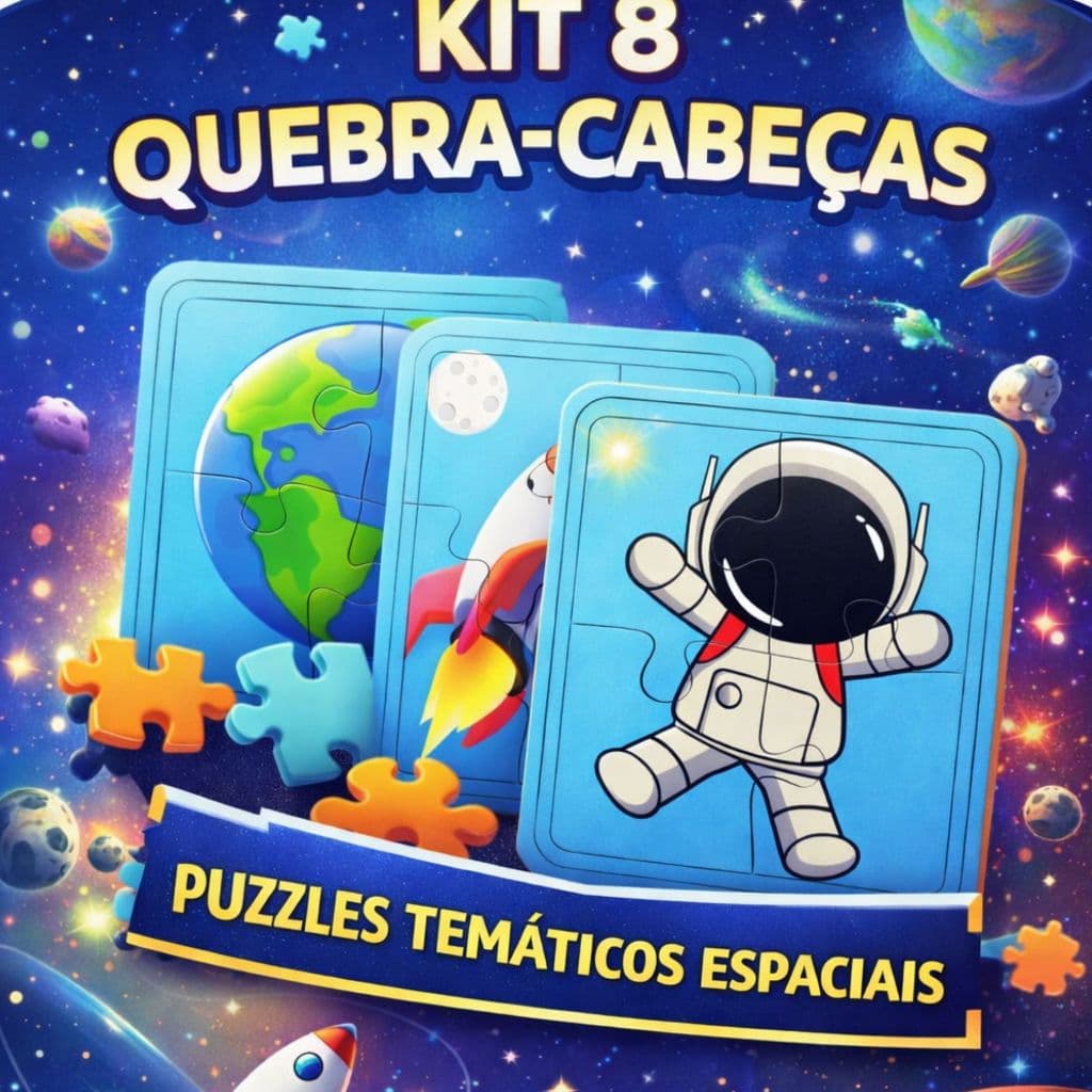 Kit 8 Quebra Cabeças Infantil Espaço Brinquedo Pedagógico Educativo MDF 4 Peças