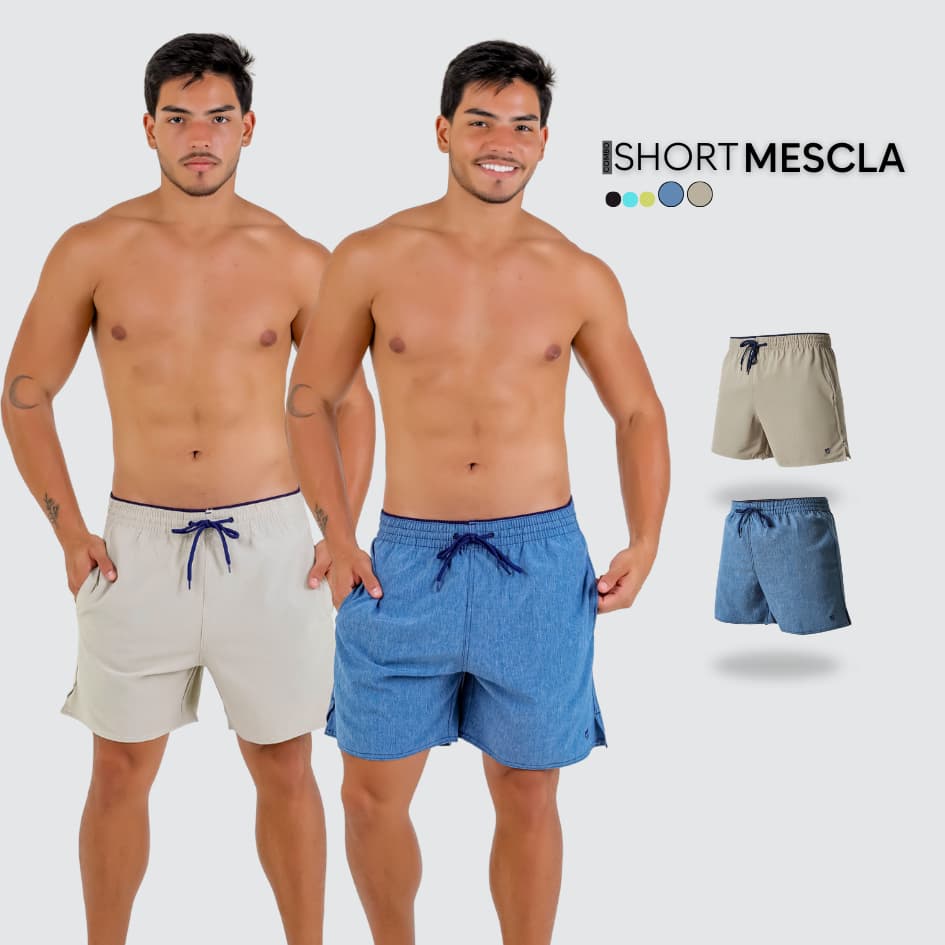Kit 2 Bermudas Tactel Elastano Liso Texturizado Mescla Fenda Lateral Bolso Passeio Verão Praia Copa