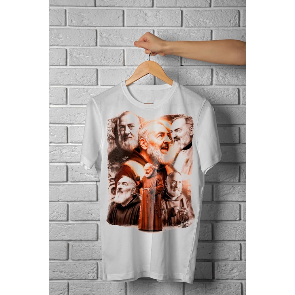 Camiseta Unissex São Padre Pio Arte Religiosa Católica Estilosa Santo Estampa Devocional