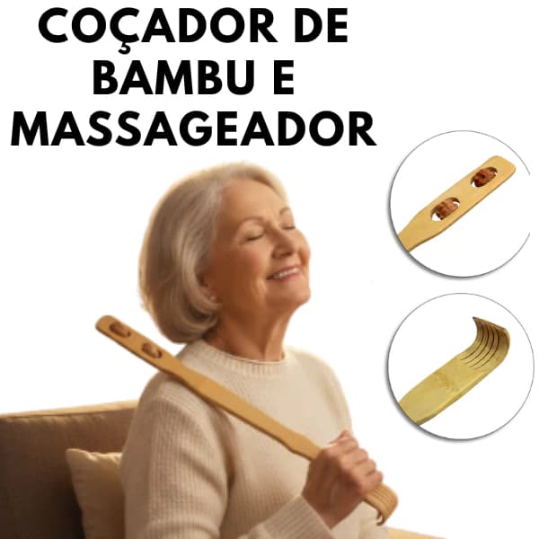 Coçador De Costas De Bambu Com Massageador De Madeira 46cm