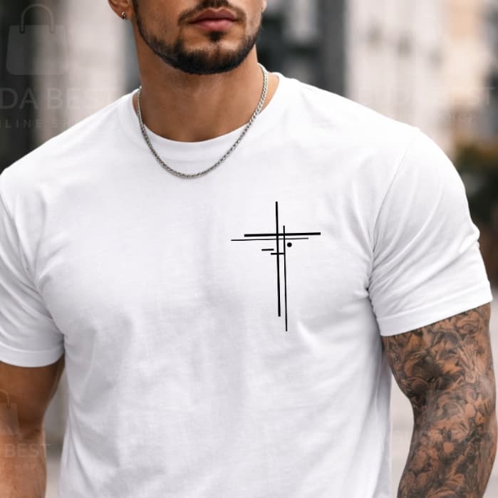 Camiseta Masculina Preta Cruz Minimalista Premium Algodão Confortável Estilo Moderno