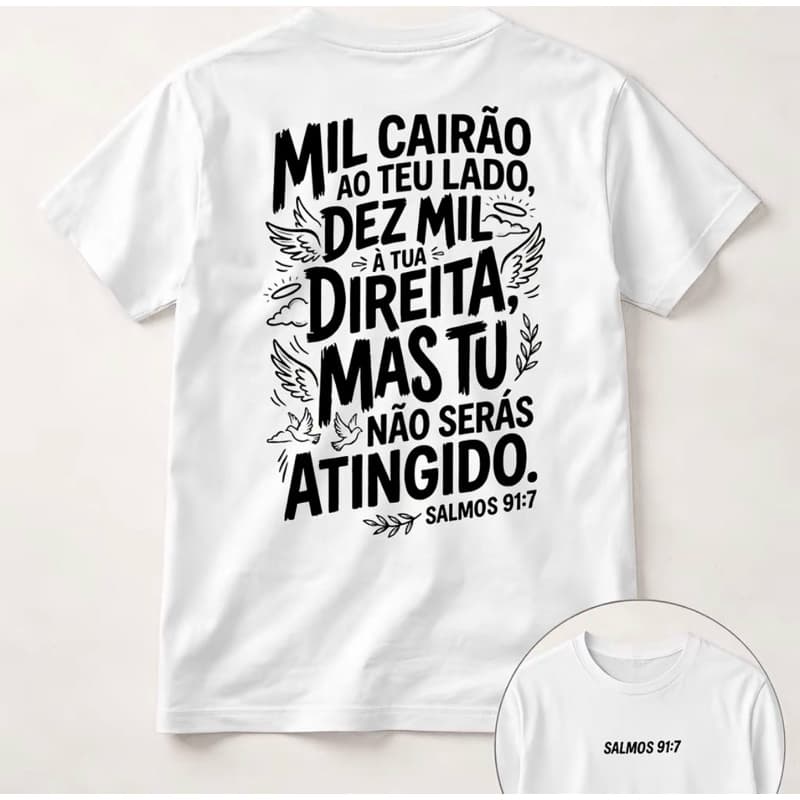 Camiseta Religiosa Masculina Feminina 100% Algodão Salmos 91:7