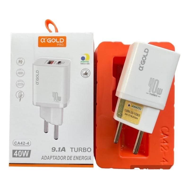 Carregador Super Rápido Turbo Para Iphone e android 40w Fonte Tipo C Lightning com Cabo 2 Entradas USB E USB-C
