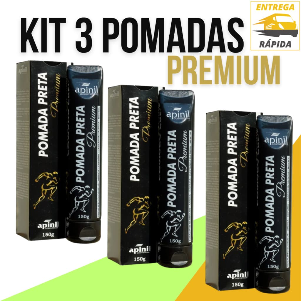 KIT 3 Pomada Preta Para Alivio de Dores Musculares Apinil 150g Melhora Circulacao