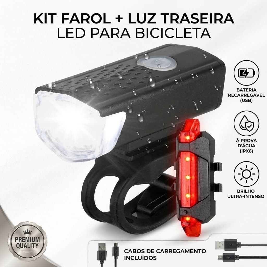 Lanterna e Farol Bicicleta Bike Luz Ultra Led a Prova D'Água