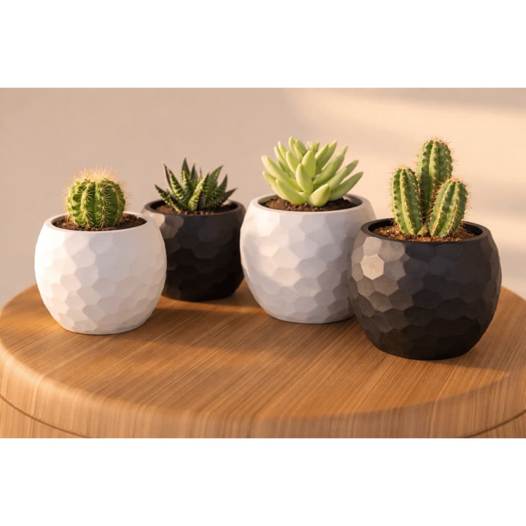 Kit 4 Vasos para Cactus e Suculentas Decorativos Vasinhos Modernos para Mesa Escritório e Decoração