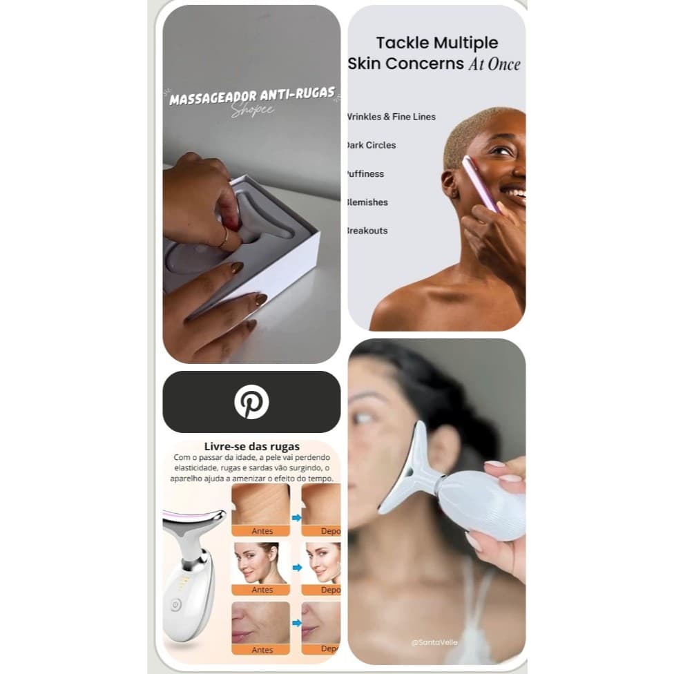 Aparelho LED Facial com Massagem Luz Terapêutica Rejuvenescimento da Pele Anti-idade Bivolt Cuidados Facial