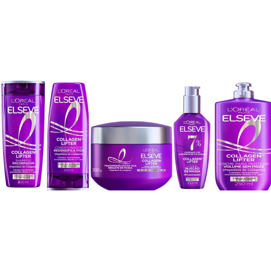 Kit Completo Elseve Collagen Hialurônico Colageno Sh 200ml + Cond 200ml + CT 300g + CP 250ml e Serum100ml