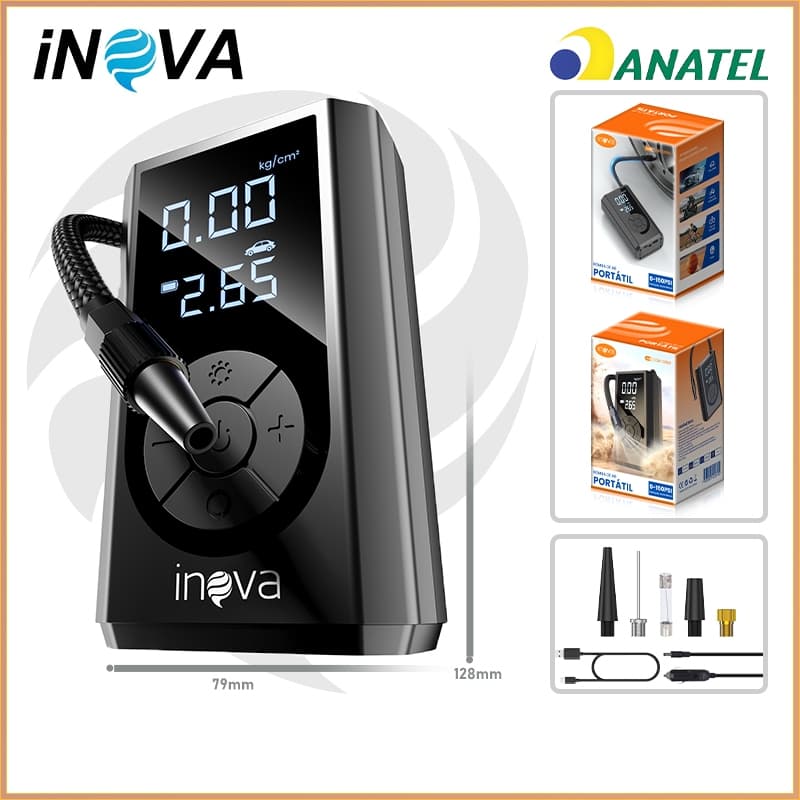 INOVA Bomba de Ar Inflável Multifuncional Dual Fonte 12V/7.4V 2*2000mAh 0-150PSI Cilindro 19mm Leve 400g LED，cqb12880