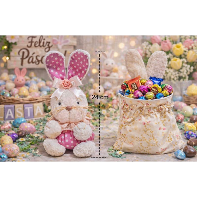 Coelho de Páscoa 24 cm Porta Chocolate Coelhinho Decorativo Lembrancinha