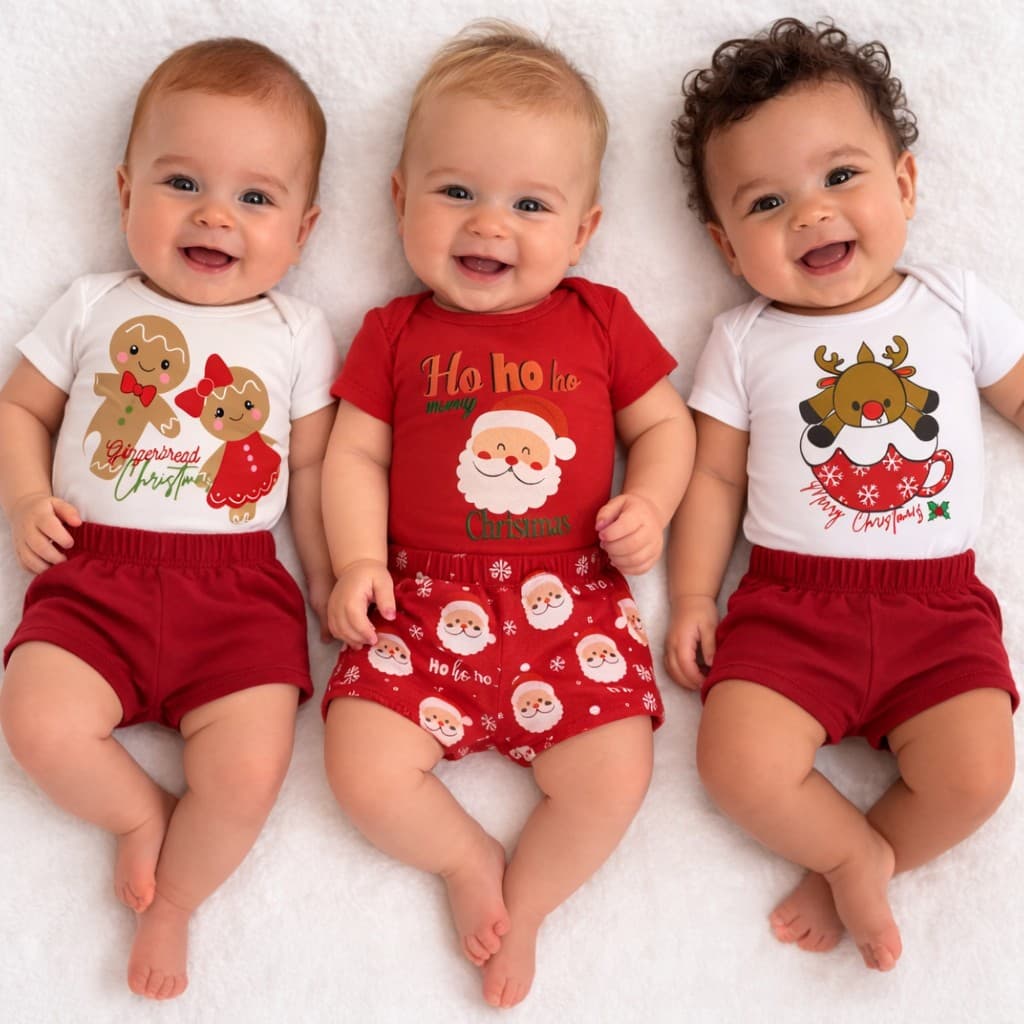 Conjunto Bebê Unissex Body Manga Curta + Tapa Fralda Algodão Estampado Infantil | P ao GG