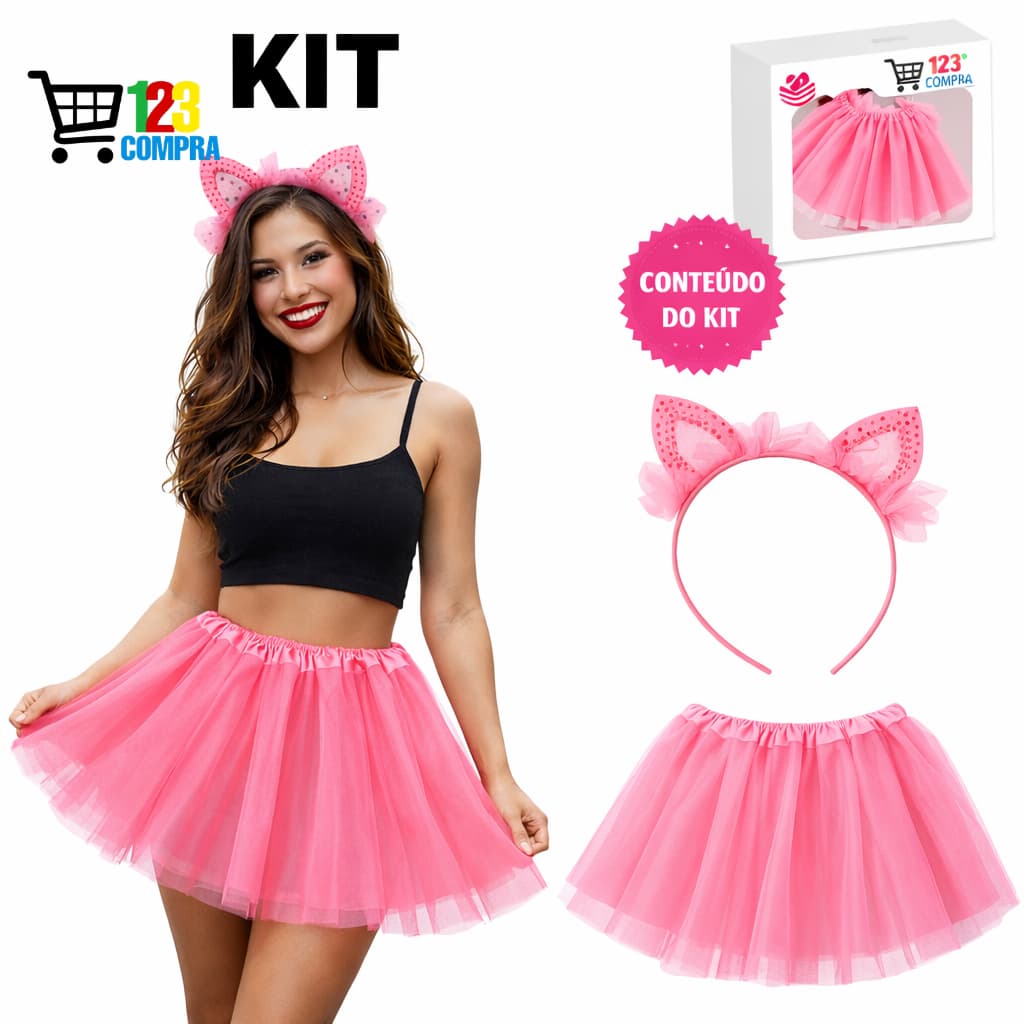 Kit Gatinha – Saia de Tule 40cm + Tiara de Gatinha