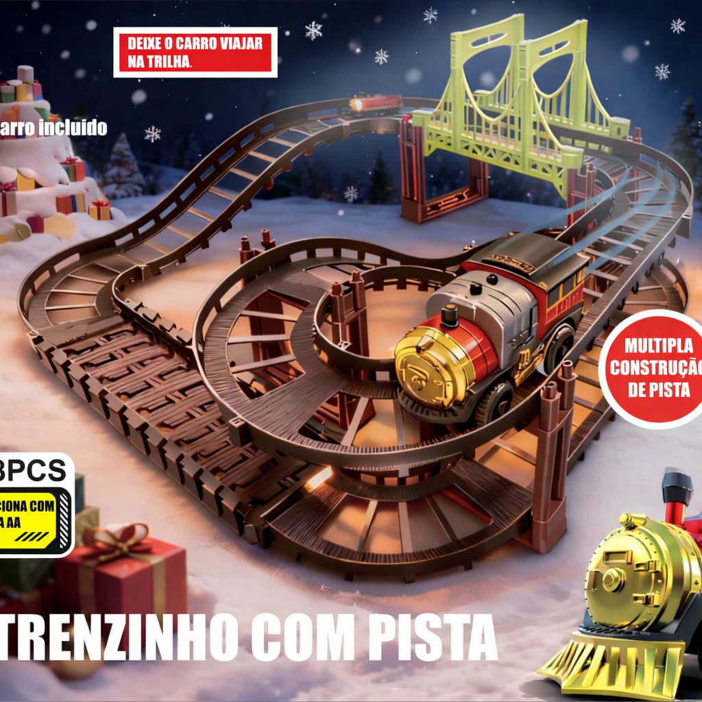 Trenzinho Elétrico Infantil com Pista 38 Peças Ferrorama Trem Miniatura Brinquedo Criança