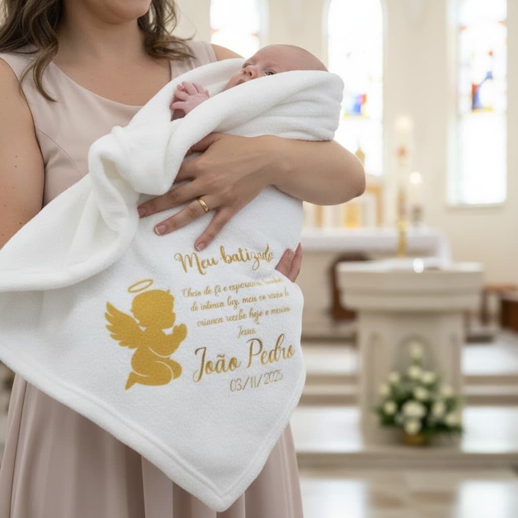Manta Bebê Infantil Personalizada com Nome - Presente Batizado Saída Maternidade Batismo