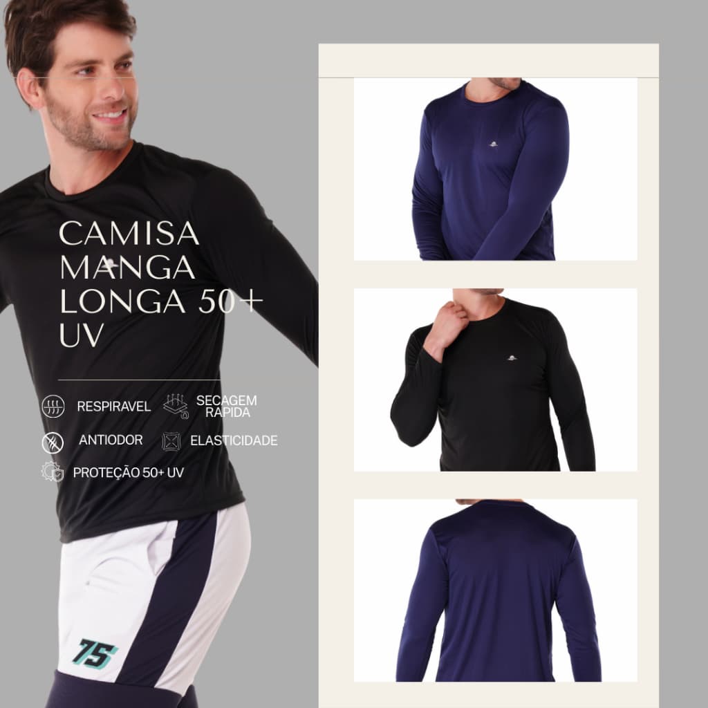 Camisa Térmica Proteção Uv 50+ Segunda Pele Camiseta Blusa Malha Fria Unissex Academia Manga Longa