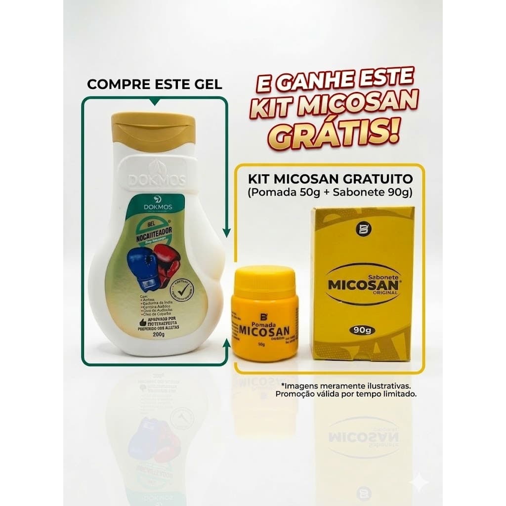 Gel Nocauteador 200g Dokmos mais BRINDE MICOSAN Massageador Combate a Dor Relaxante Muscular Arnica original