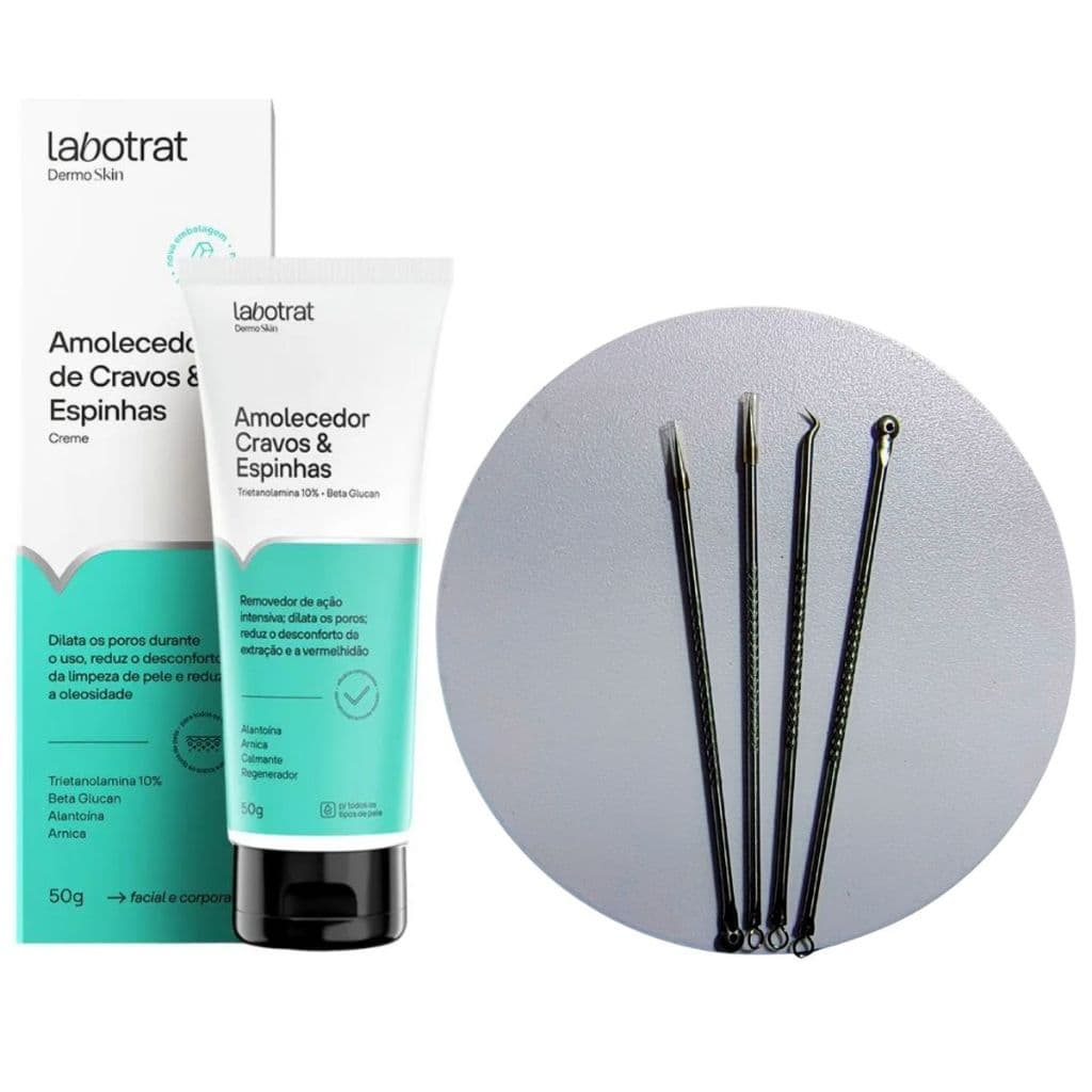 Kit Amolecedor de Cravos e Espinhas Labotrat com Extrator Profissional Limpeza de Pele Profunda Uso Facial Profissional