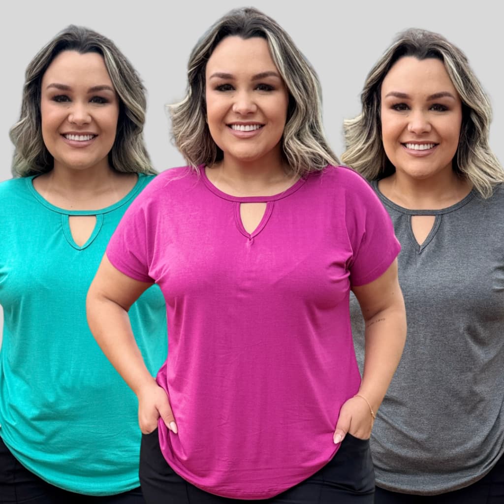 Blusa Plus Size Feminina Viscolycra Básica Detalhe V