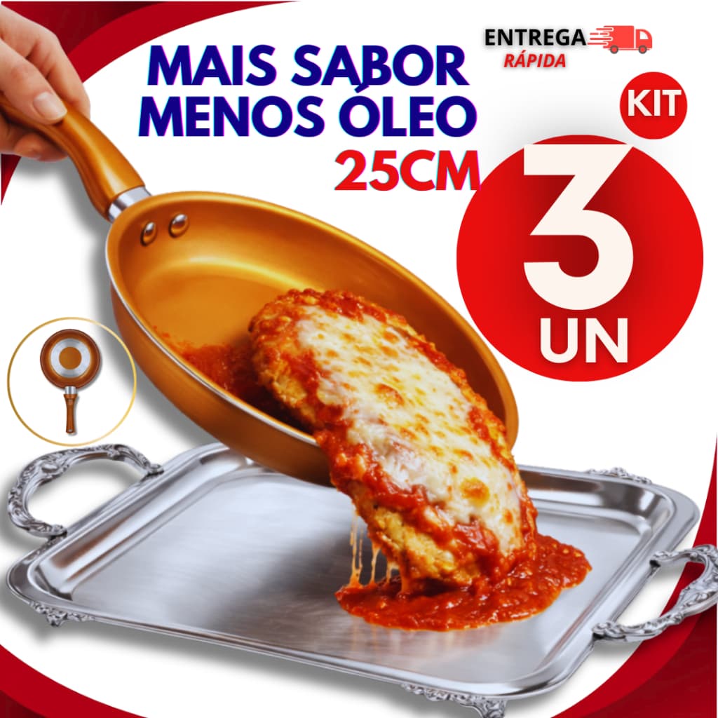 Jogo Kit Frigideiras 25cm Estilo Cobre Com Revestimento Antiaderente Cabo Antitérmico Frigideira