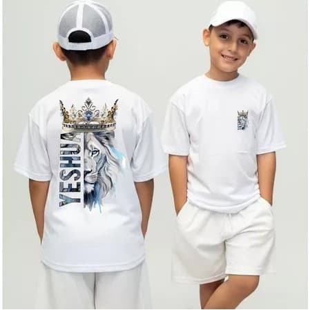Camiseta Infantil T-Shirt Masculino Malha 100% Algodão Juvenil Estampada Camisa Religiosa Jesus Cristo Yeshuaa