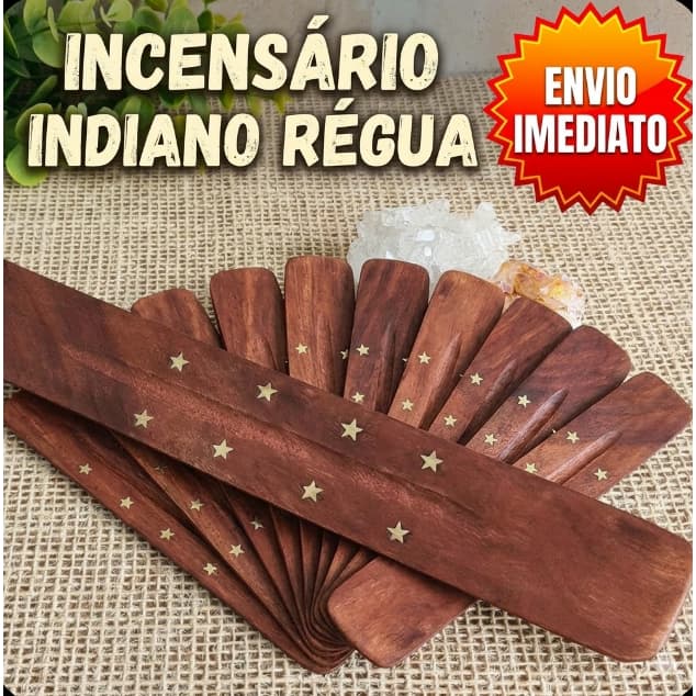 Porta Incenso  Indiano Régua Madeira Marchetada cobre Lojista