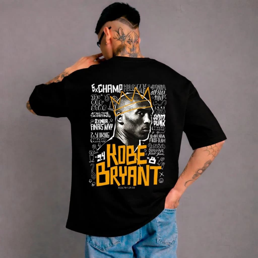 Camiseta Oversized Basquete Basketball Kobe Bryant KB Coroa Lakers Camisa 100% Algodão