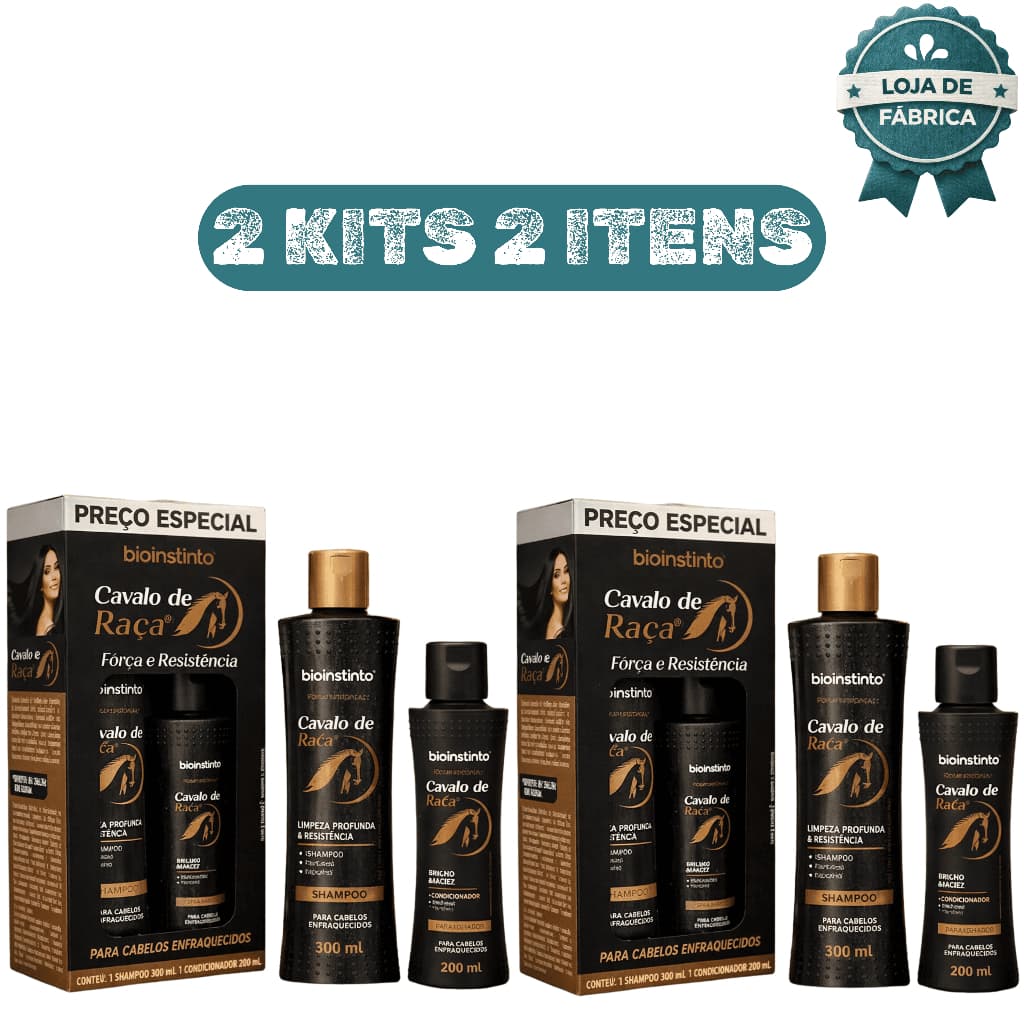 2 Kit Capilar Cavalo de Ra莽a Bio Instinto 2 Itens For莽a Crescimento Brilho Tratamento Completo