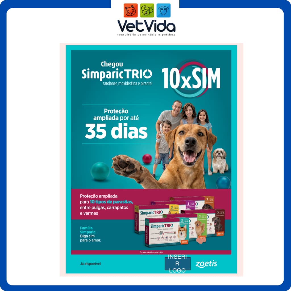 Simparic Trio 20,1 a 40kg para Cães Antipulgas Carrapatos e Vermes – Caixa com 3 Comprimidos