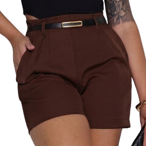 Short alfaiataria feminino lizo social cintura alta com zíper na lateral com bolsos funcionais 2026