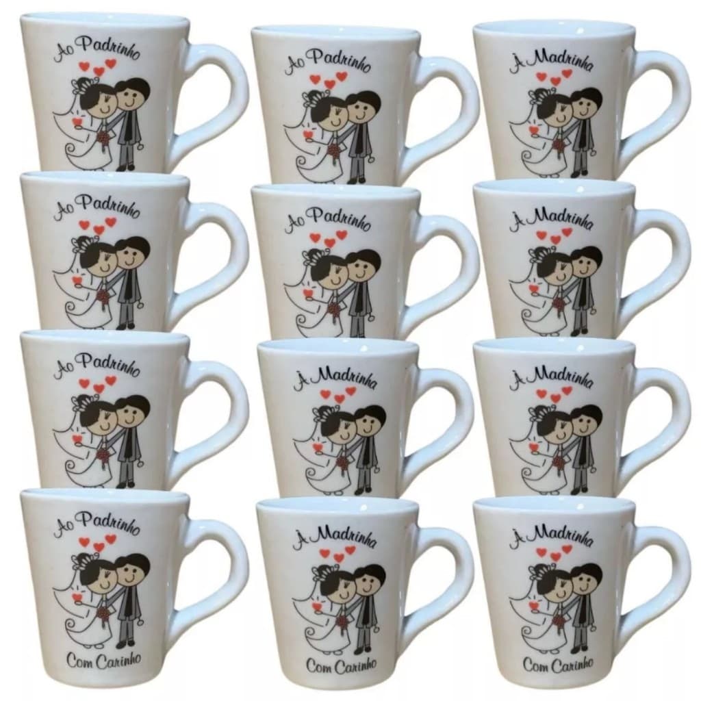 Jogo Caneca Porcelana Padrinho Madrinha Xícara Chá Personalizada Casamento