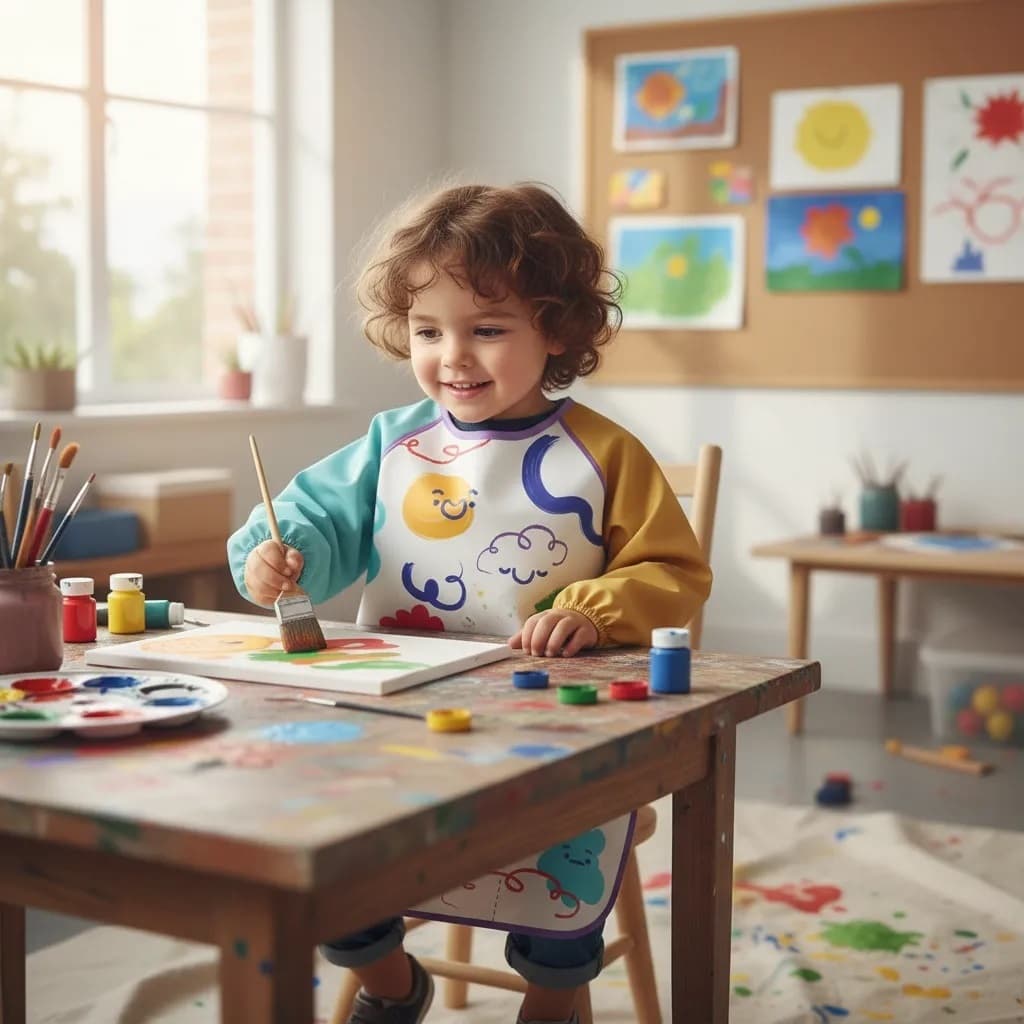 Avental Infantil Escola Artes Pintura Manga Longa Com Bolso