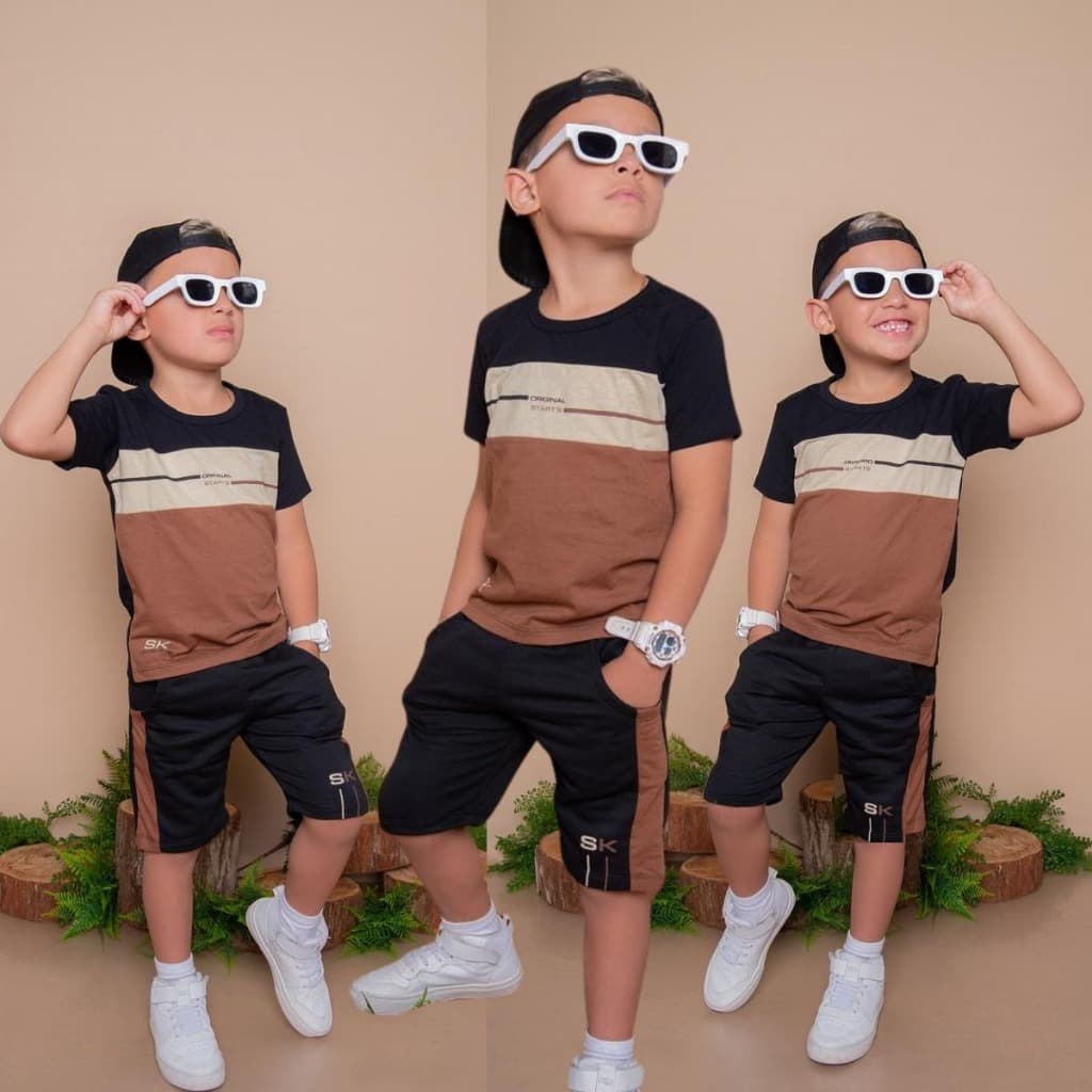Conjunto Infantil Menino Juvenil Masculino Kit Bermuda e Camisa Roupa Verão