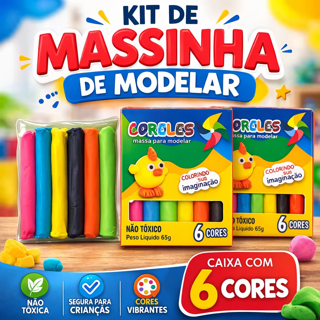 Kit 05 10 20 30 Caixinhas de Massinha de Modelar - 6 Cores 65g Criança Briquedo Educacional