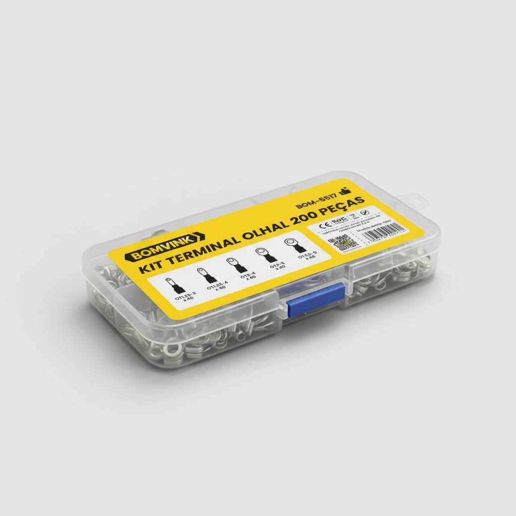 Kit Terminal Olhal 200 Peças Pré-Isolado PVC Anti-chamas Cobre Estanhado com Estojo Organizador Bomvink