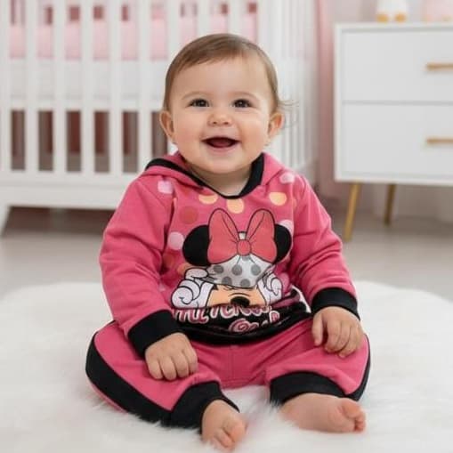 Conjunto Bebê RN Menina Minnie com Capuz Camiseta Manga Longa + Calça Confortável I Minie e Ursinha