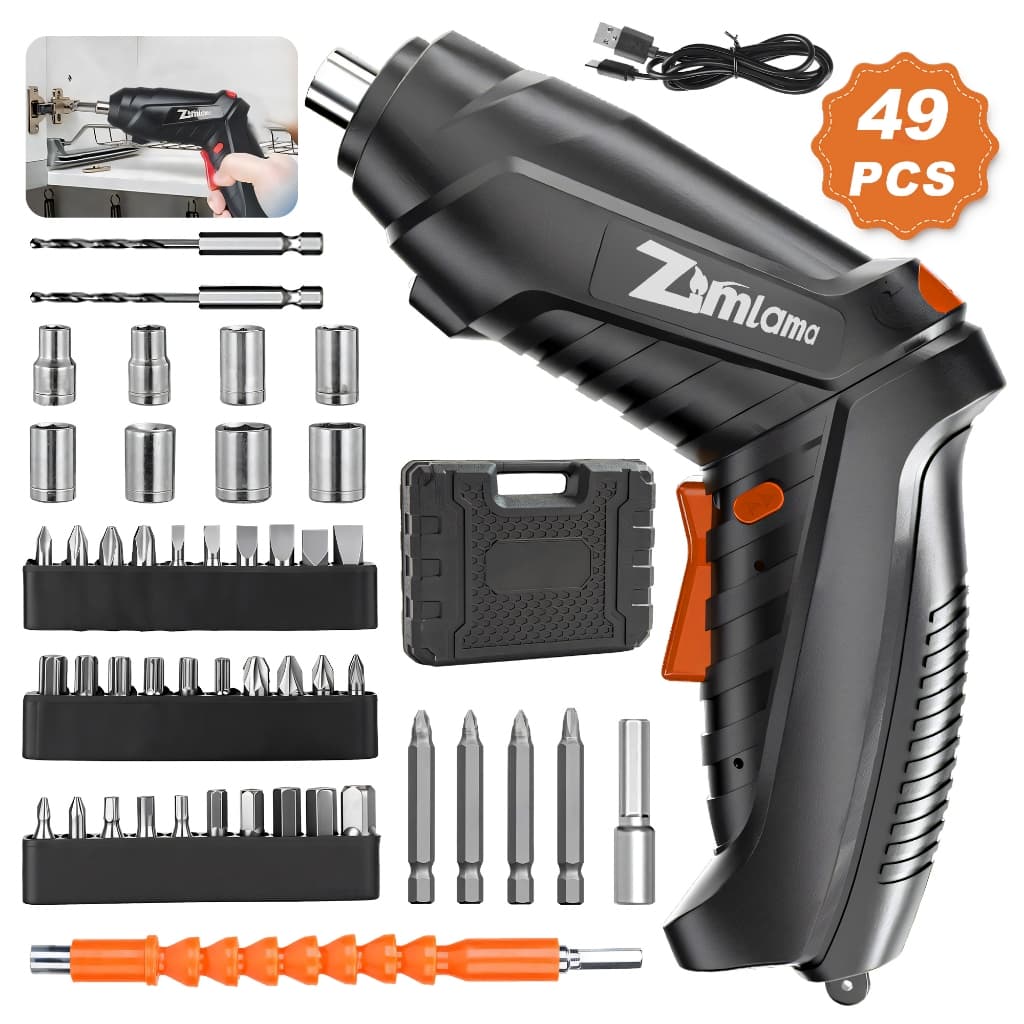 Parafusadeira Elétrica 4.2V Sem Fio USB-C LED Maleta Furadeira Parafusadeira Kit 49 Peças