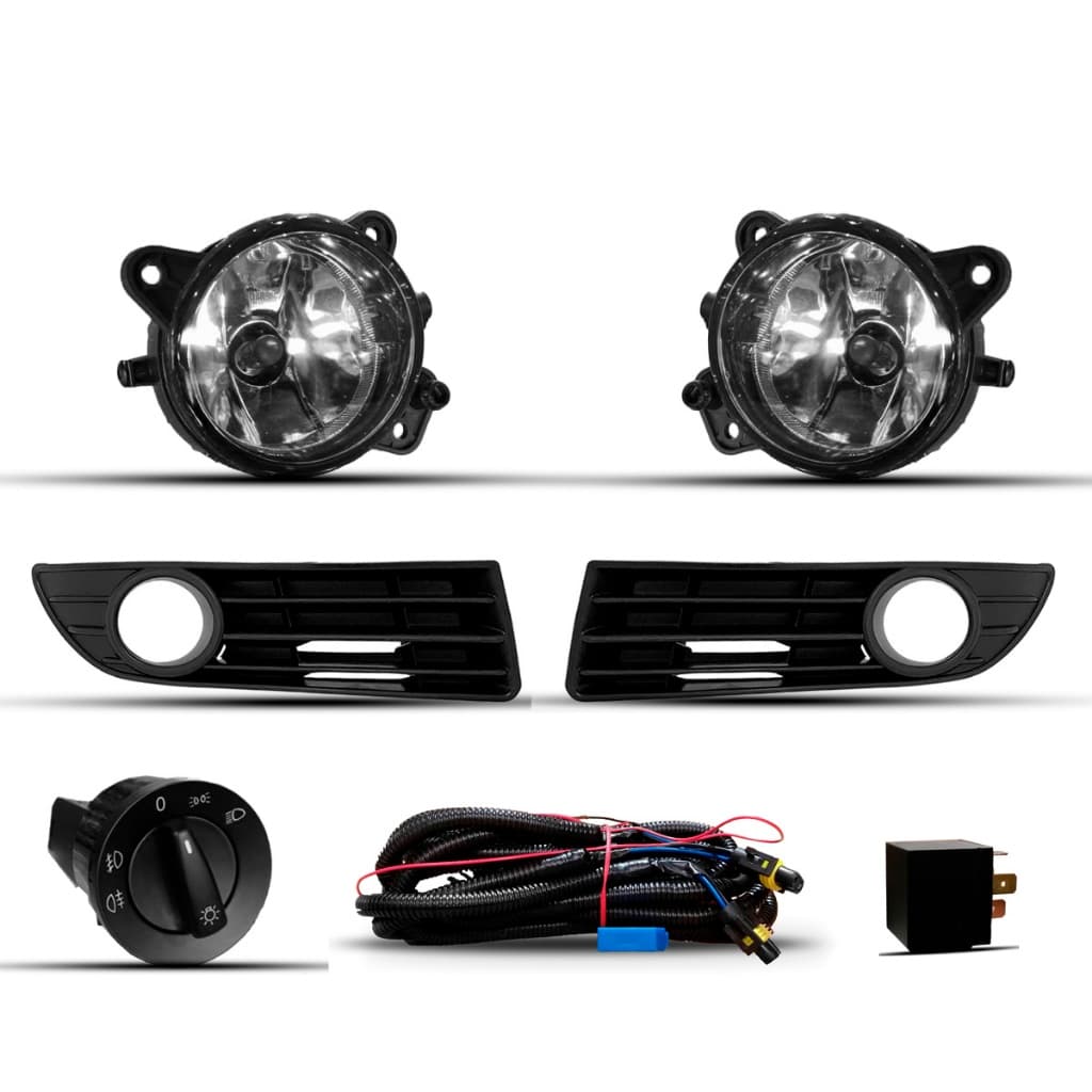 Kit Farol de Milha Polo 2007 a 2011 Completo + Grade Aro Preto + Botão