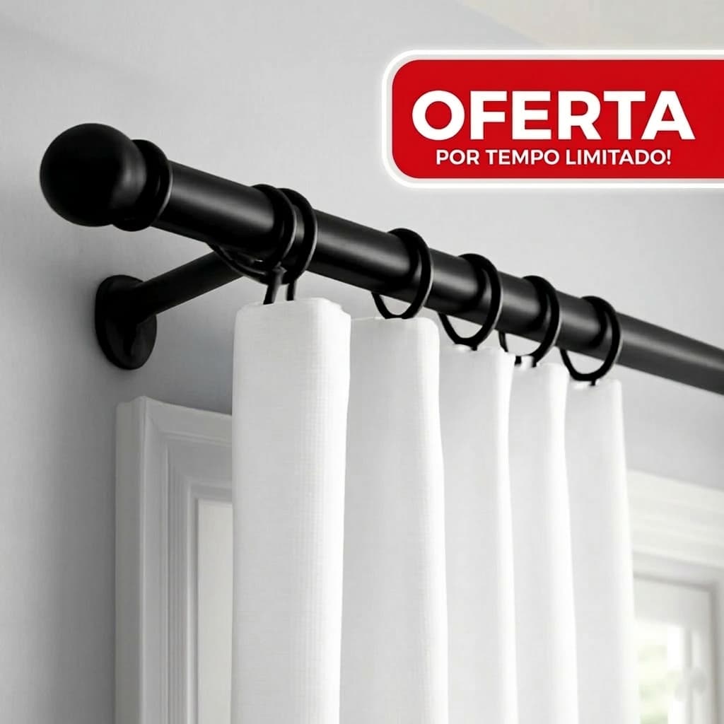 Varão de Madeira Decorativo 2,00m Luxo 19mm - Kit Completo Instalação