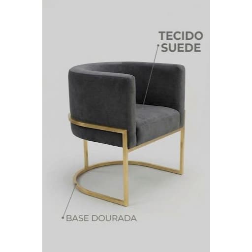Poltrona Cadeira Estofada Escritório Quarto Mesa Sala Clínica Pés de Aço Reforçados Dourados Luna Cinza Escuro Premium