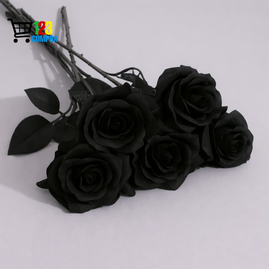 Flor Preta Artificial - 55 cm Flor Rosas P/ Decoração