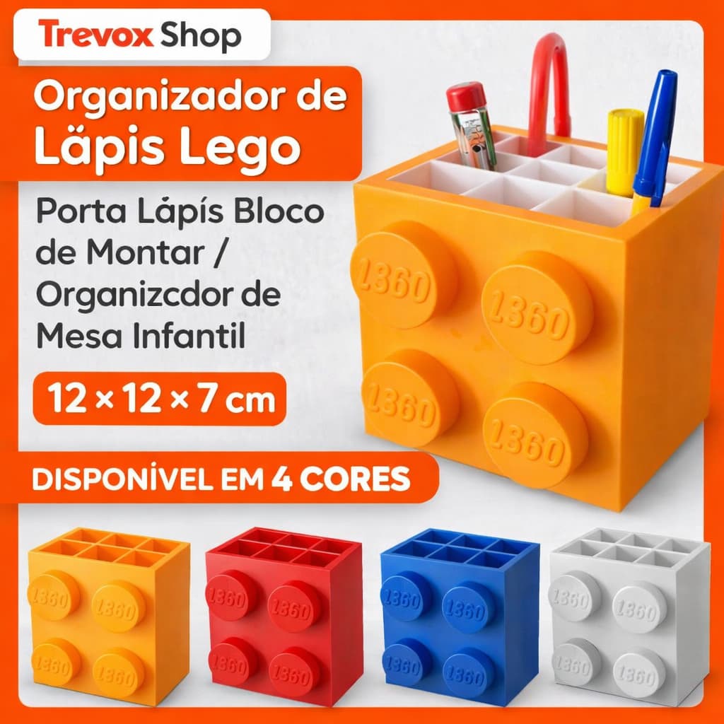 Porta Lápis Infantil Lego Organizador Escolar de Mesa Bloco Decorativo para Canetas Decoração Quarto Escritório