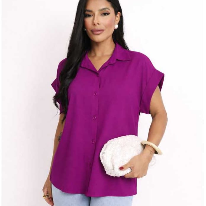 Camisa Feminina Manga Curta Viscolinho Leve Confortável Macio Moda Social