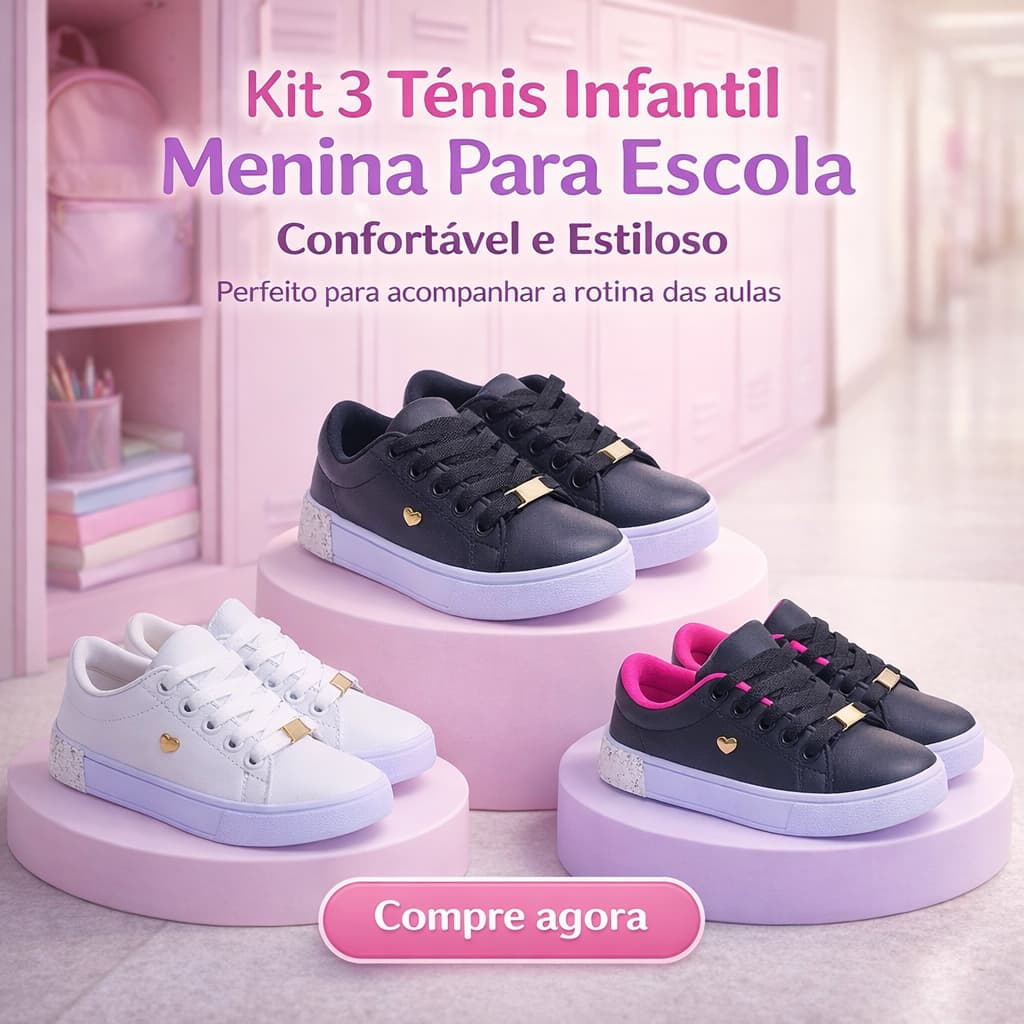 Kit 3 Tênis Infantil Menina Para Escola | Confortável e Estilo Sua Filha Vai Amar | COMPRE AGORA!