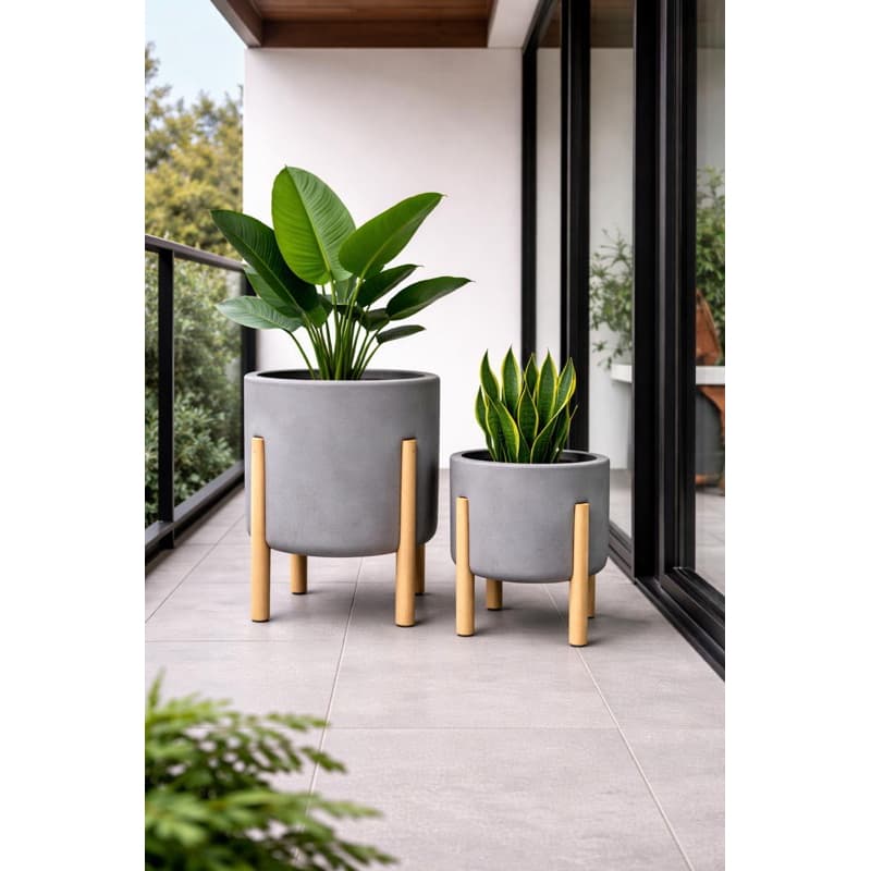 KIT 2 VASOS PARA PLANTAS NÓRDICOS G e M ,COLINDRICO COM PÉ EM MADEIRA DESIGN MODERNO/ DIA DAS MÃES