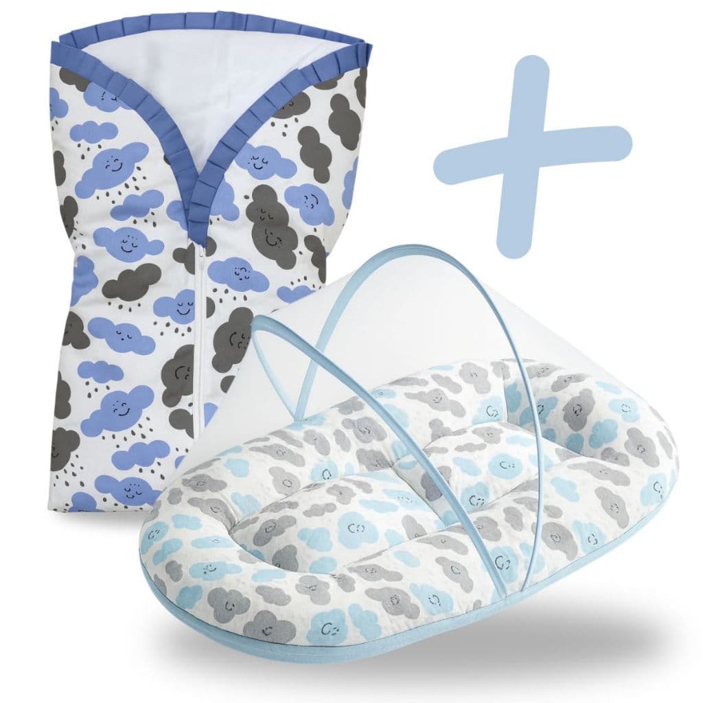 Berço Portátil Para Bebe + Saco de Dormir Cobertor Zíper Kit 2 Peças Enxoval Menina Menino Rosa Azul