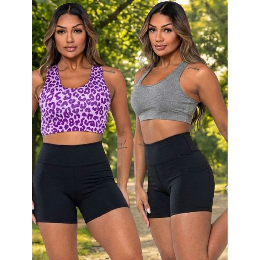 Kit 2 Tops Feminino Corrida Fitness Alta Sustentação Esportivo Sem Bojo Conforto Respirável Treino