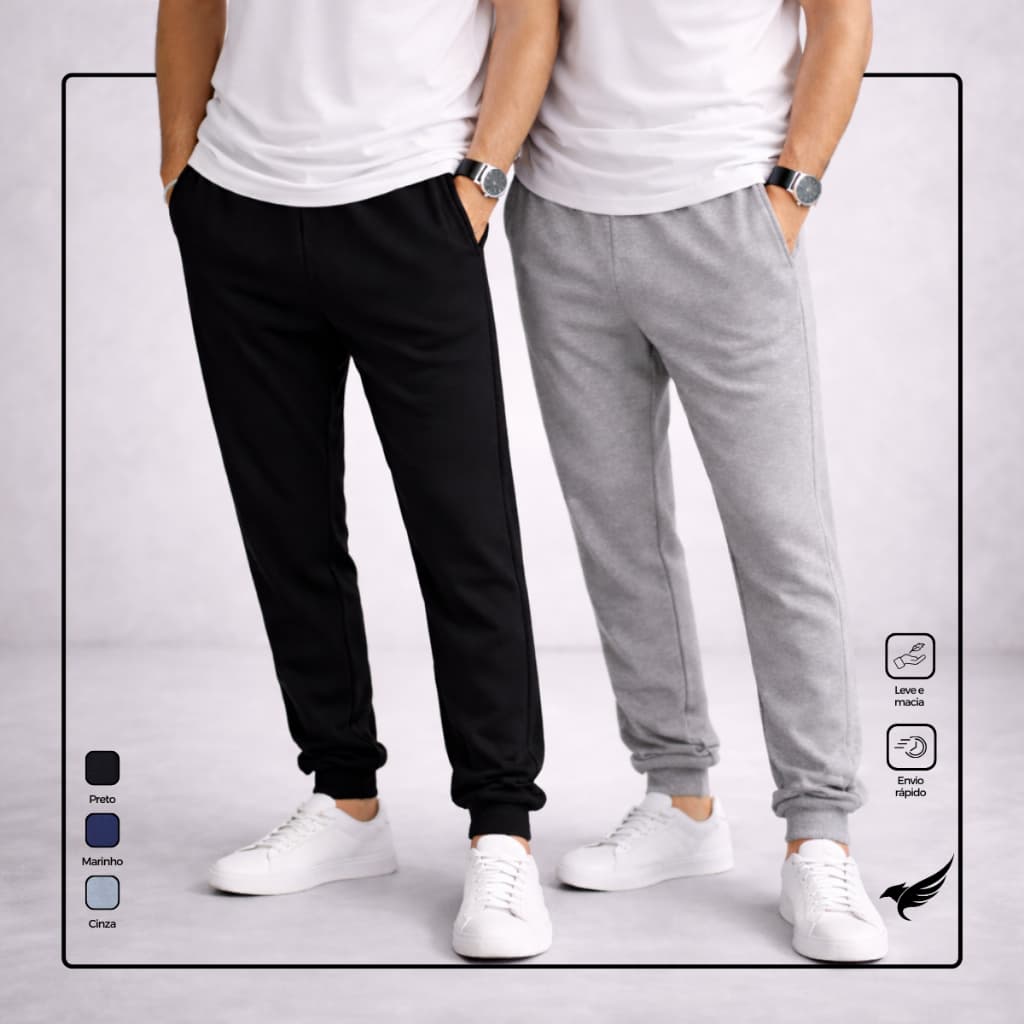 Kit 2 Calça Moletom Com Punho Jogger Masculina