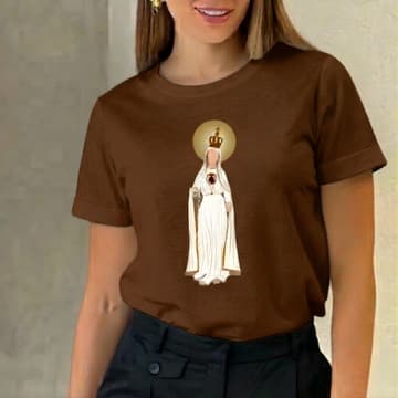 Camiseta Adulto Unissex E Infantil Católica Cristã Nossa Senhora de Fatima em Malha 100% Algodão Premium - Lançamento
