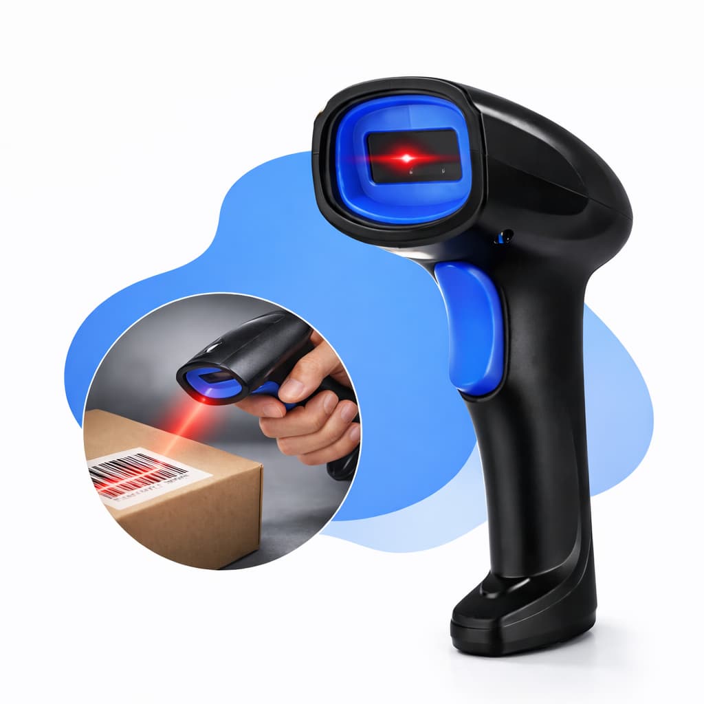 Leitor Sem Fio Código De Barras Usb Wireless 2.4GHz Bar Code Scanner Laser Unilinear 1d Cor Preto